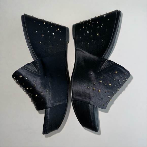 VTG Y2K Nine West platforms satin sparkly embellished black slip on wedges 6 - Picture 3 of 12